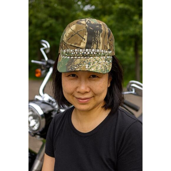 Real Tree style Camo Rhinestone Bling Streetwear Activewear Baseball Cap Hat - Picture 3 of 10